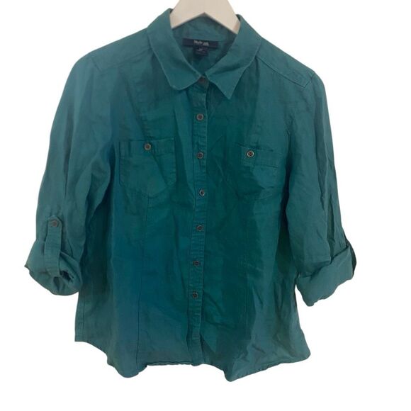 Style and Co. 100% linen button down shirt green size 16 petite - Picture 1 of 4